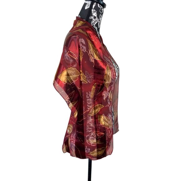 Sheer Burgundy Scarf Wrap Lightweight Leaf Print Shawl Fall Accessory Soft - Picture 5 of 8